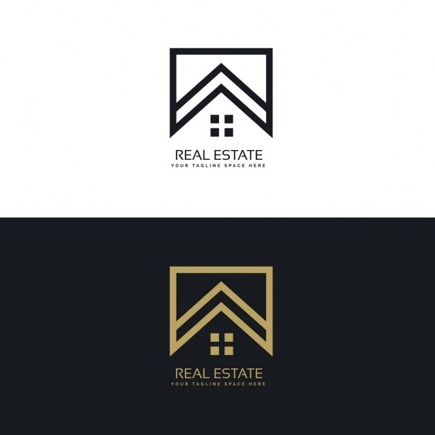 Logotipo inmobiliaria negro y dorado con un formas geométricas