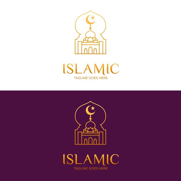Logotipo islámico en dorado en diferentes orígenes