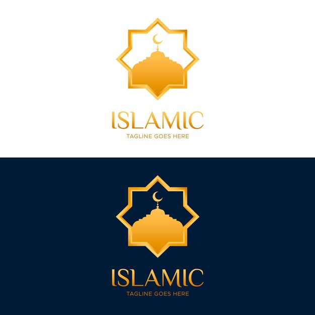 Logotipo islámico en dos colores con elementos dorados.