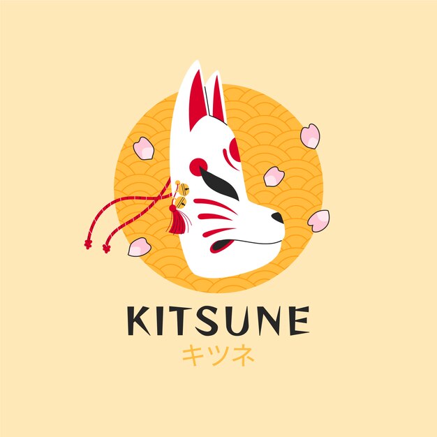 Logotipo de kitsune de diseño plano dibujado a mano