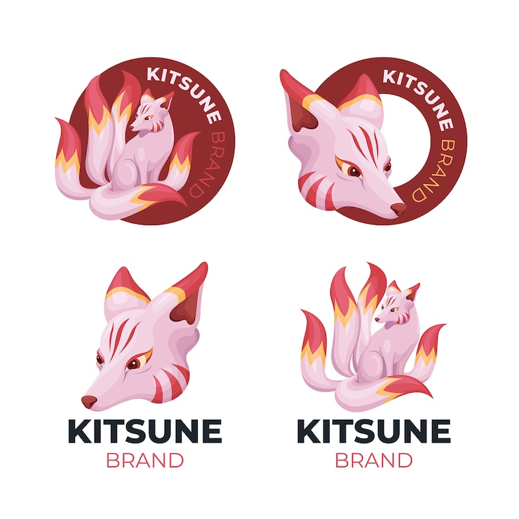 Vector gratuito logotipo de kitsune de diseño plano dibujado a mano