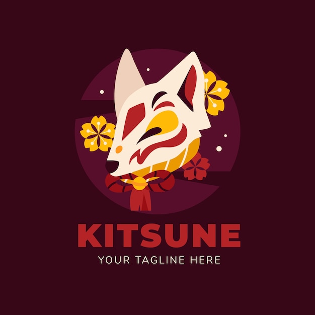 Logotipo de kitsune de diseño plano dibujado a mano