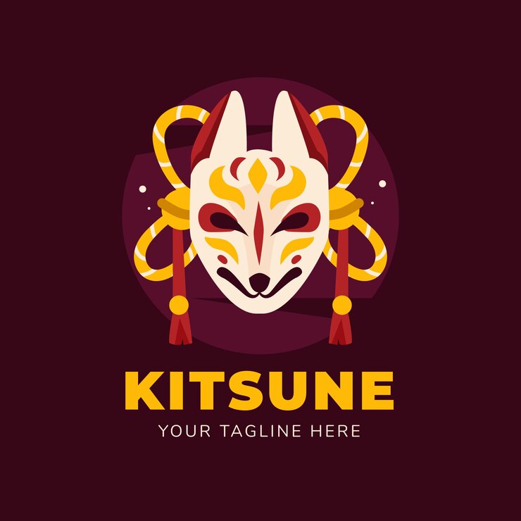 Vector gratuito logotipo de kitsune de diseño plano dibujado a mano