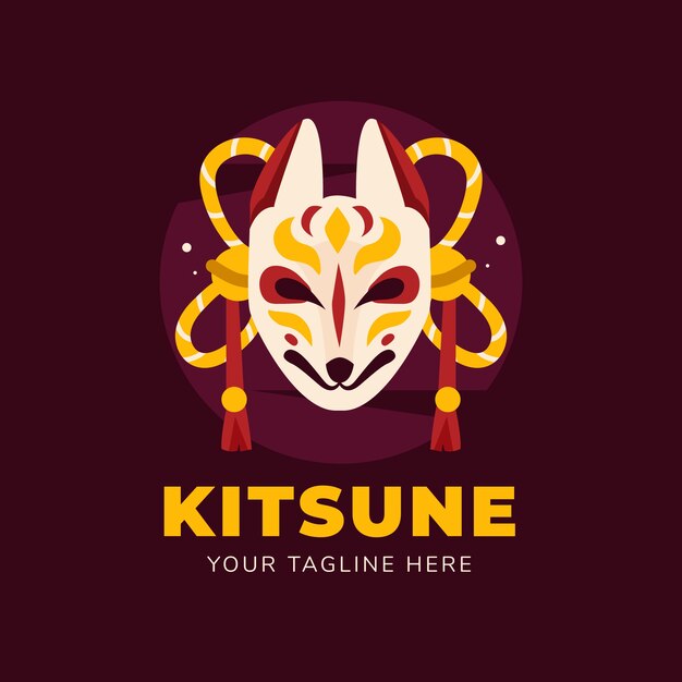 Logotipo de kitsune de diseño plano dibujado a mano