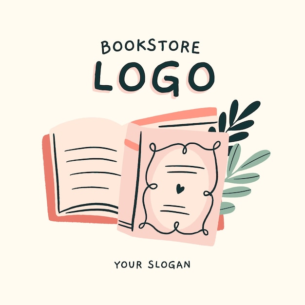 Vector gratuito logotipo de librería de diseño plano dibujado a mano