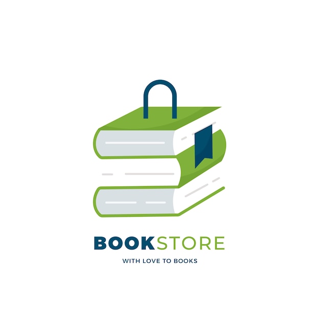 Logotipo de librería de diseño plano dibujado a mano