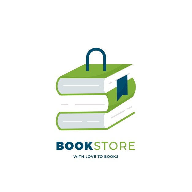 Logotipo de librería de diseño plano dibujado a mano
