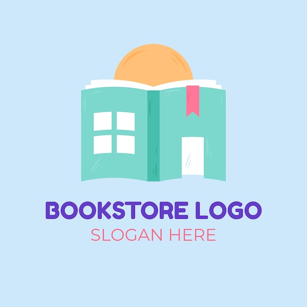 Logotipo de librería de diseño plano dibujado a mano