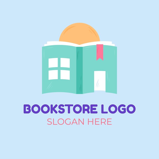 Logotipo de librería de diseño plano dibujado a mano