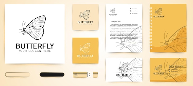 Logotipo de línea de mariposa y plantilla de marca comercial diseños inspiración aislada sobre fondo blanco