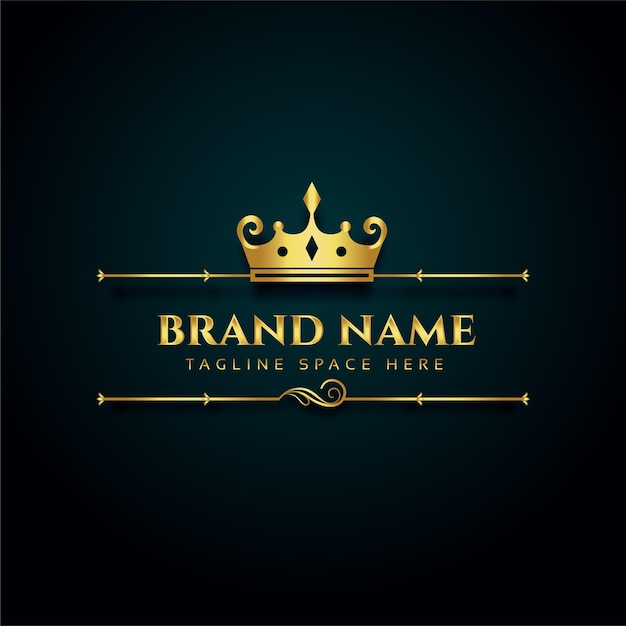 Logotipo de marca de lujo con diseño de corona dorada.