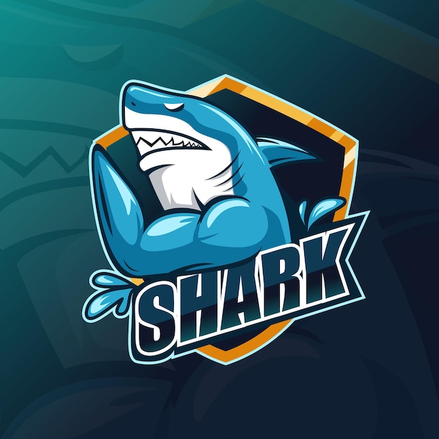 Logotipo de la mascota del juego de deportes de tiburón musculoso