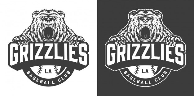 Logotipo de la mascota del oso feroz del club de béisbol