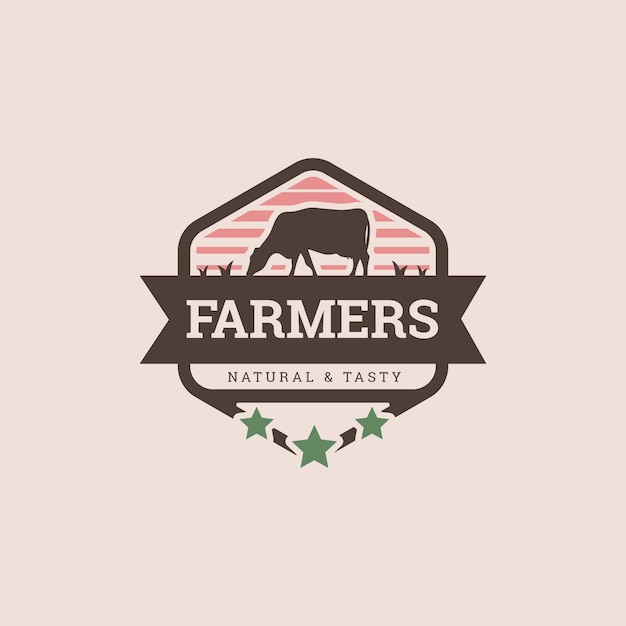Vector gratuito logotipo de mercado de agricultores de diseño plano dibujado a mano