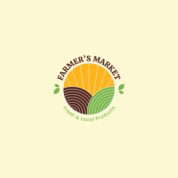 Logotipo de mercado de agricultores de diseño plano dibujado a mano