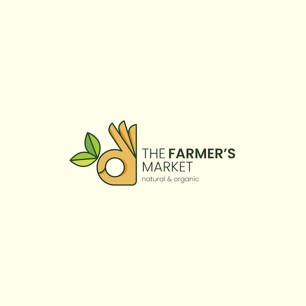 Logotipo de mercado de agricultores de diseño plano dibujado a mano