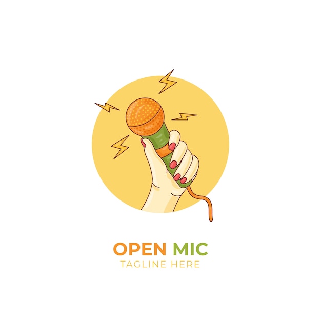Logotipo de micrófono abierto dibujado a mano