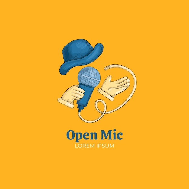 Logotipo de micrófono abierto dibujado a mano