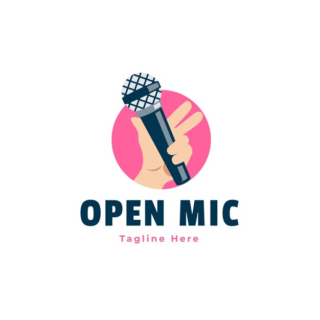 Logotipo de micrófono abierto de diseño plano