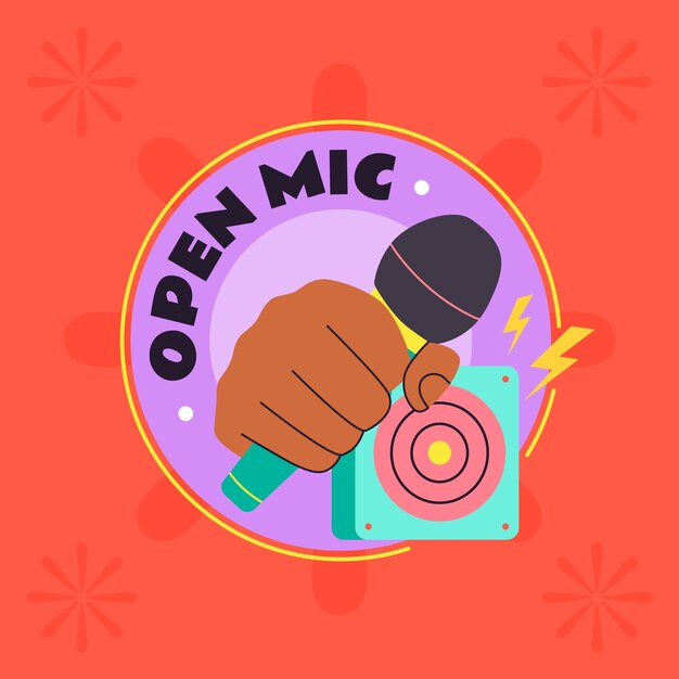 Logotipo de micrófono abierto de diseño plano