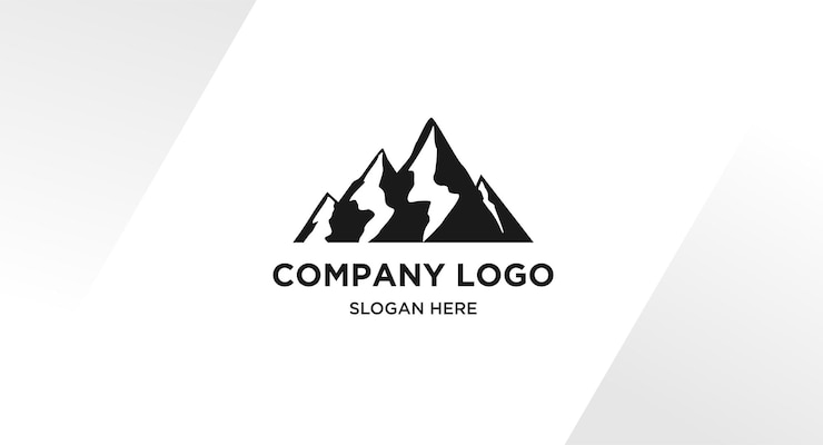 Un logotipo de montaña con el logotipo de la empresa del título.