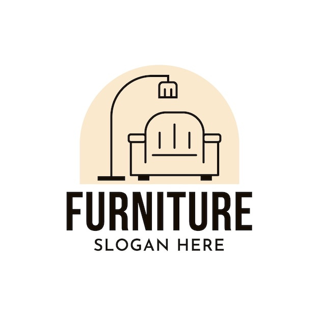 Vector gratuito logotipo de muebles minimalistas con sillón y lámpara.