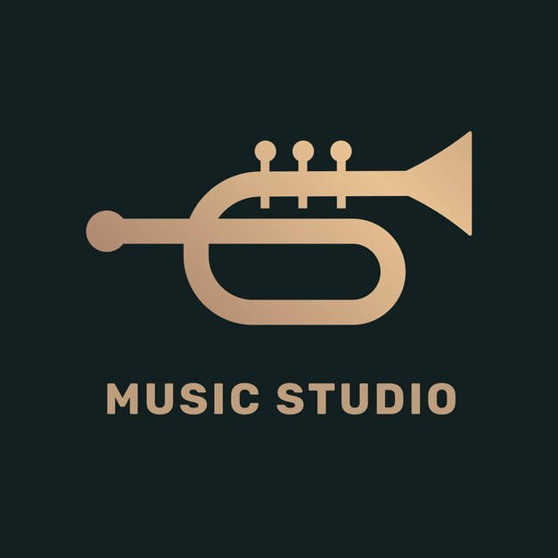 Logotipo de música plana de trompeta en negro y dorado
