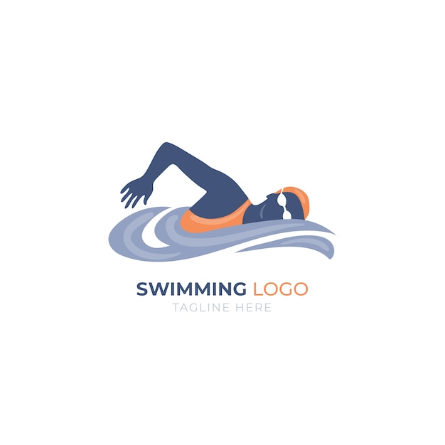 Logotipo de natación de diseño plano dibujado a mano
