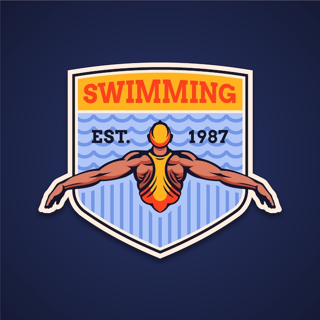 Logotipo de natación de diseño plano dibujado a mano