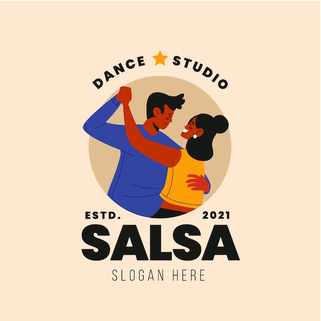 Logotipo o insignia de salsa de diseño plano dibujado a mano