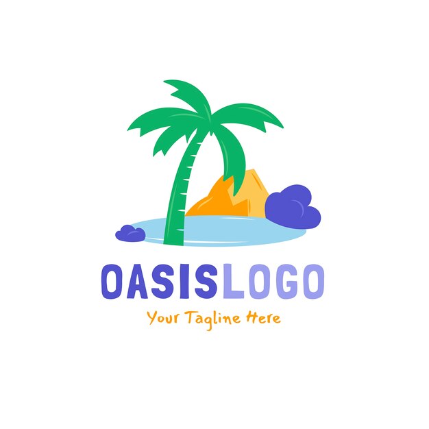 Logotipo de oasis plano dibujado a mano