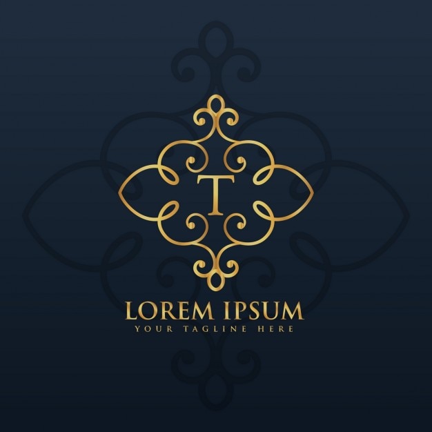 Logotipo ornamental dorado con la letra t