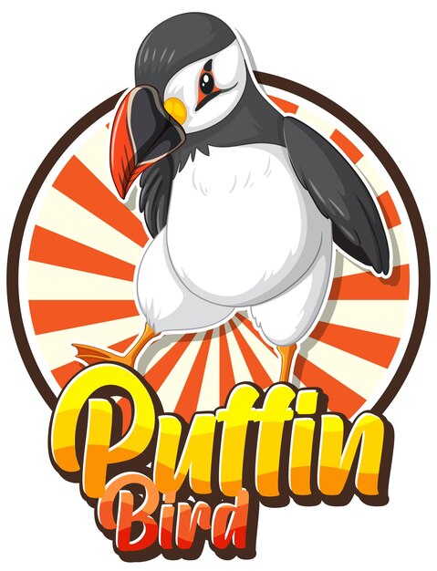 Logotipo de pájaro frailecillo con carácter de cartón