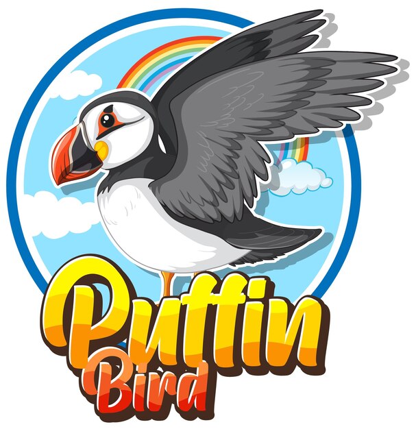 Logotipo de pájaro frailecillo con carácter de cartón