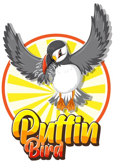 Logotipo de pájaro frailecillo con carácter de cartón