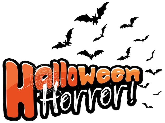 Vector gratuito logotipo de la palabra halloween horror con murciélagos