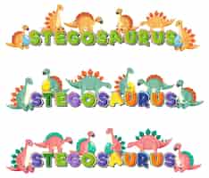 Vector gratuito logotipo de la palabra stegosaurus con personaje de dibujos animados de dinosaurios