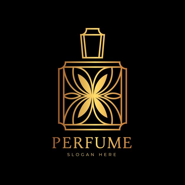 Logotipo de perfume de lujo y diseño dorado