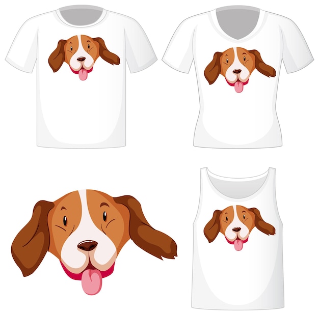 Logotipo de perro lindo en diferentes camisas blancas aisladas