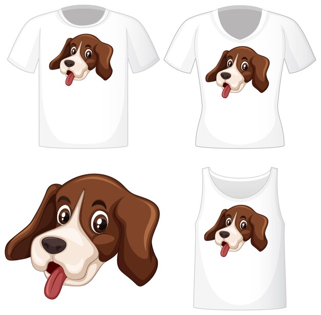 Logotipo de perro lindo en diferentes camisas blancas aisladas