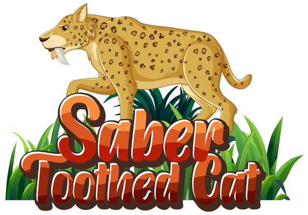 Logotipo de personaje de dibujos animados de gato dientes de sable