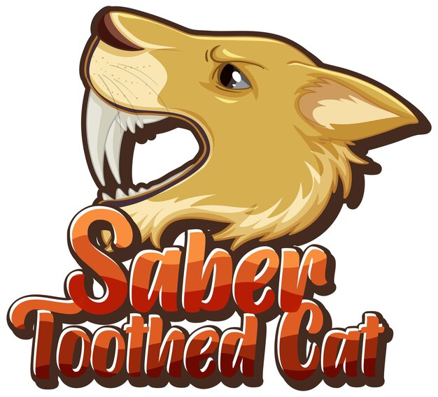 Logotipo de personaje de dibujos animados de gato dientes de sable