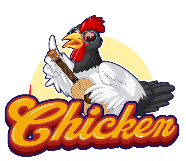 Logotipo de personaje de dibujos animados de guitarra tocando pollo