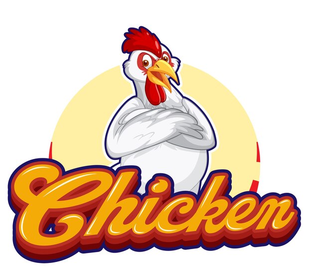 Logotipo de personaje de dibujos animados de pollo blanco
