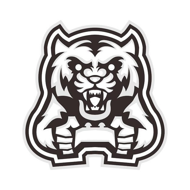 Vector gratuito logotipo de personaje de jugador de tigre de estilo blanco y negro