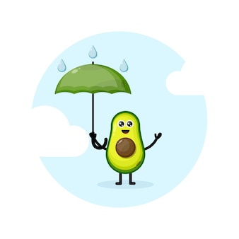 Logotipo de personaje de mascota de paraguas de lluvia de aguacate