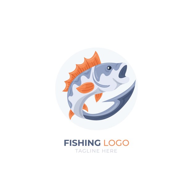 Logotipo de pesca de diseño plano dibujado a mano