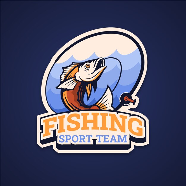 Logotipo de pesca de diseño plano dibujado a mano