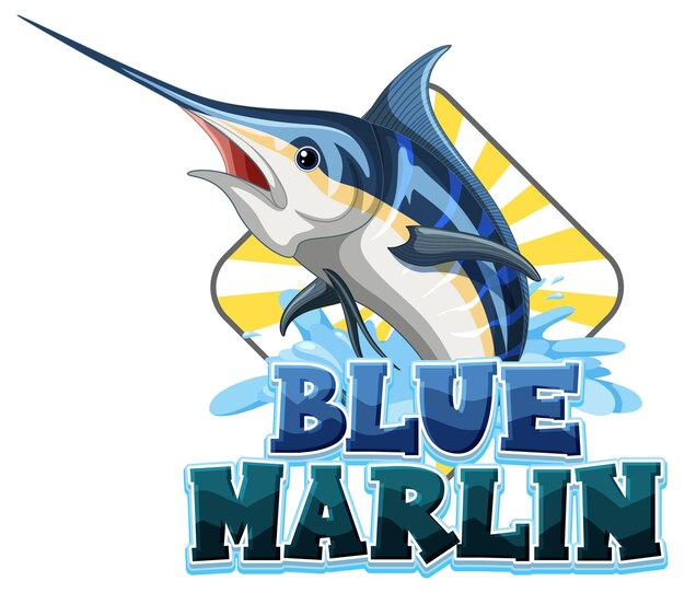 Logotipo de pez marlín azul con carácter de cartón