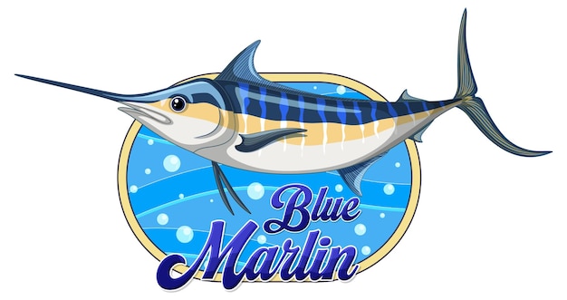 Logotipo de pez marlín azul con carácter de cartón